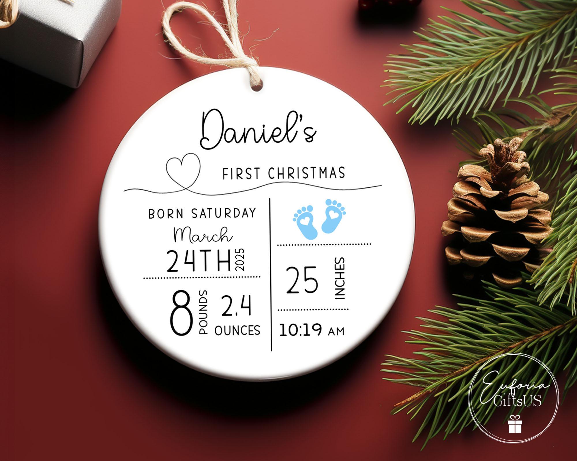 Personalized Newborn Keepsake Ornament – Birth Stats & Baby Photo