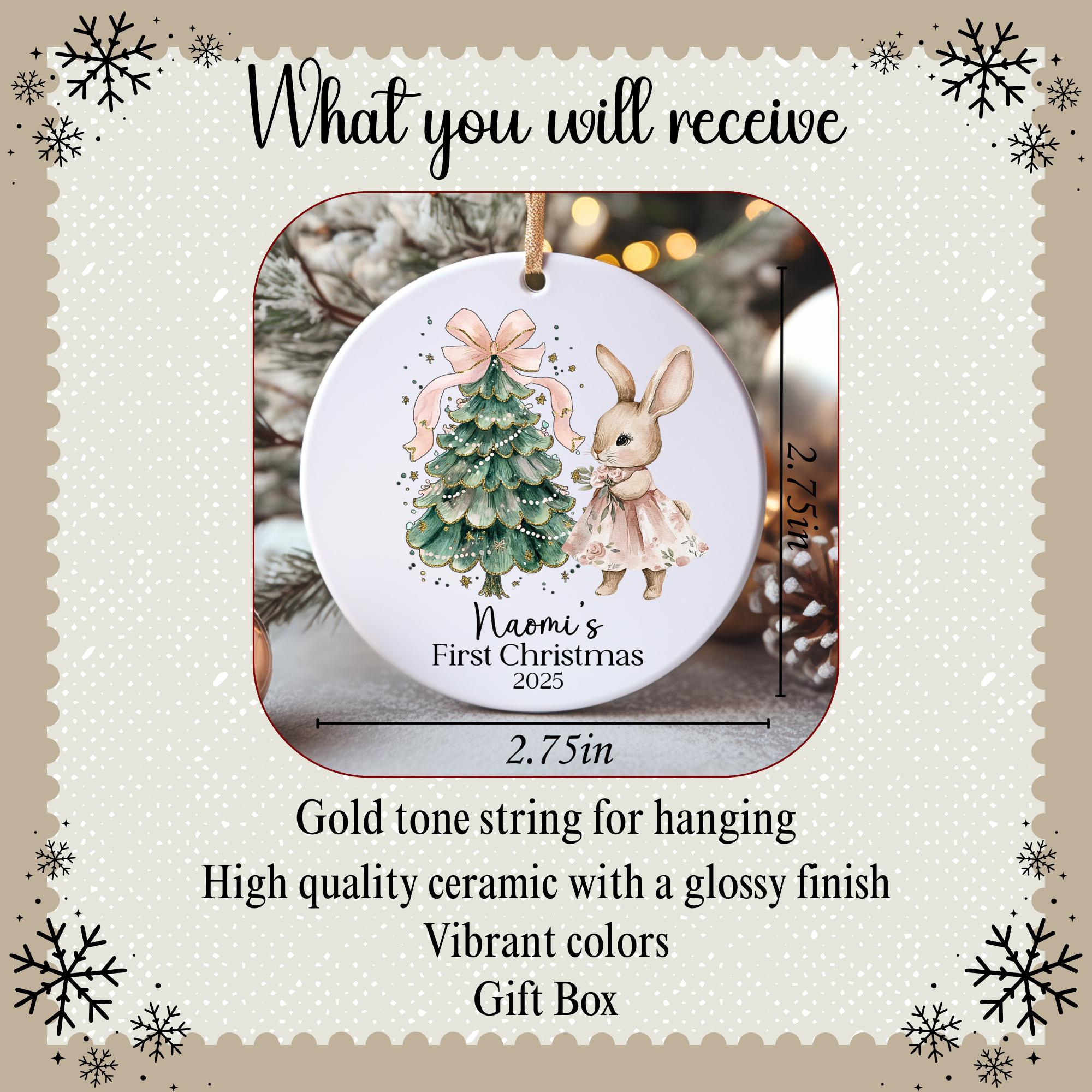 Personalized 1st Christmas Ornament for Baby Girl - Pink Bow Gift