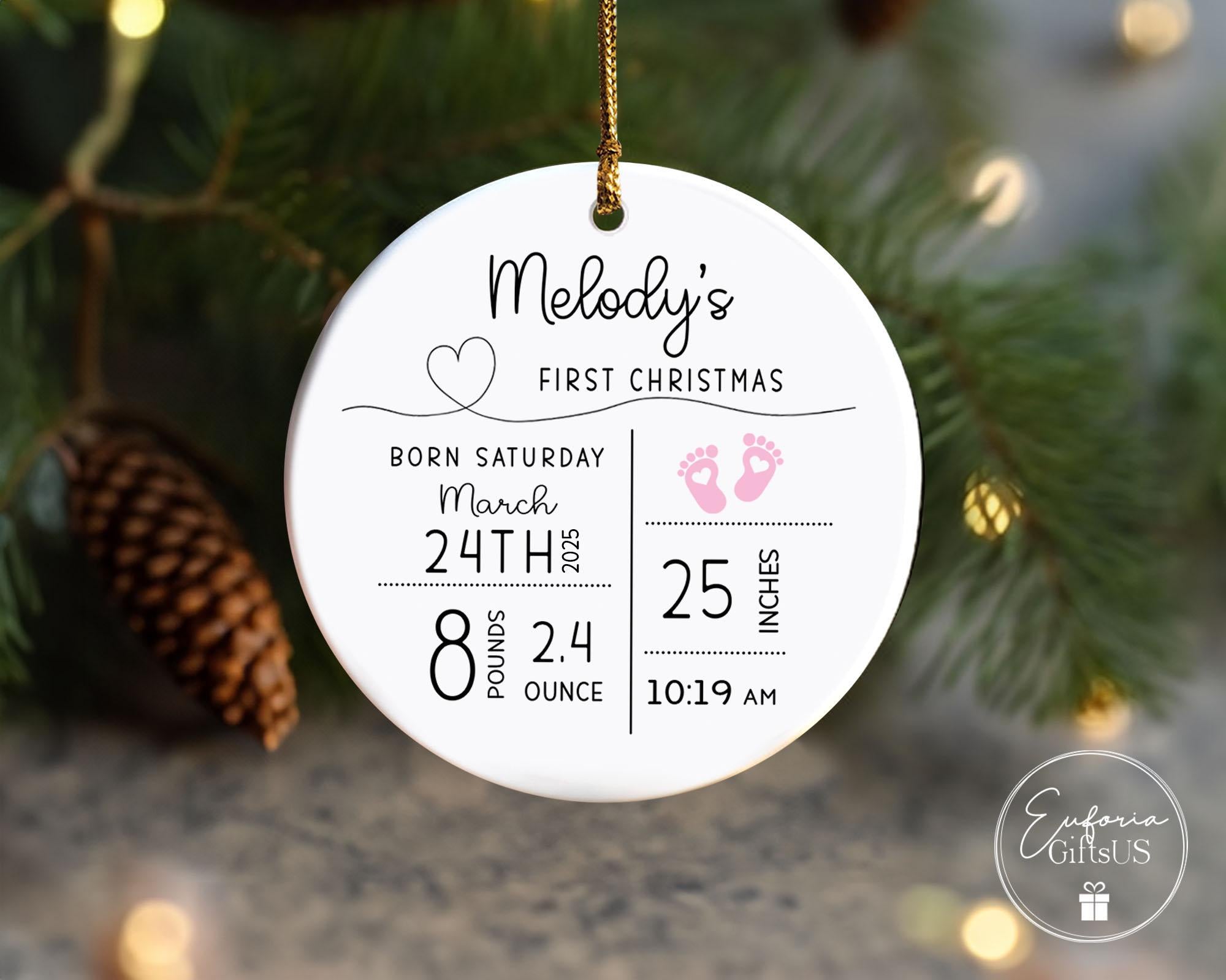 Personalized Newborn Keepsake Ornament – Birth Stats & Baby Photo