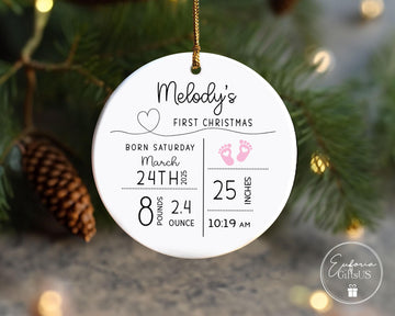 Personalized Newborn Keepsake Ornament – Birth Stats & Baby Photo