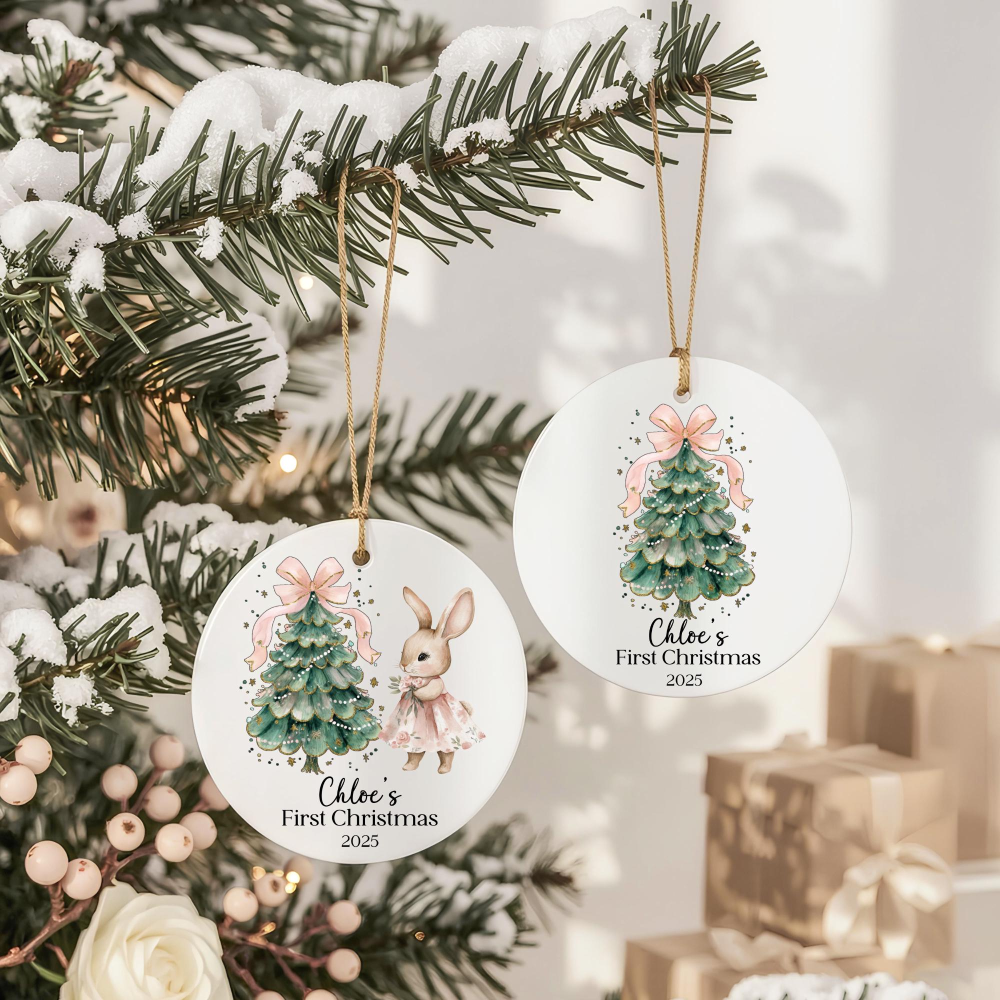 Personalized 1st Christmas Ornament for Baby Girl - Pink Bow Gift