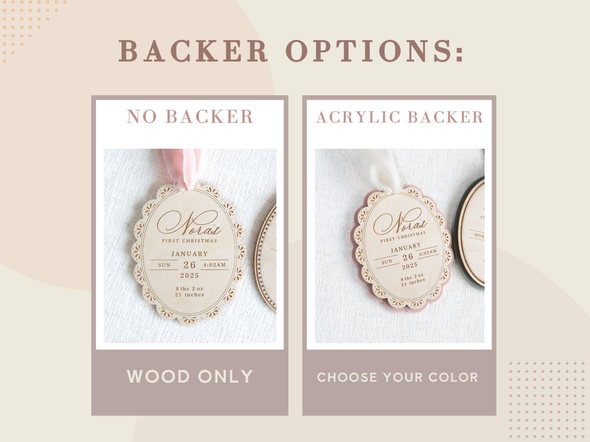 H9Neko Custom Baby’s First Christmas Ornament – Engraved Wooden Birth Stats & Name Gift