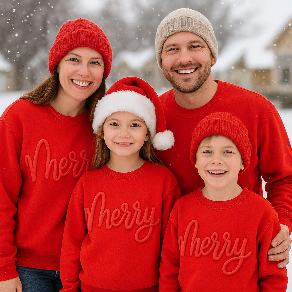 Embossed Christmas Sweatshirt – Merry Christmas Crewneck Cute Winter Sweater | H9Neko