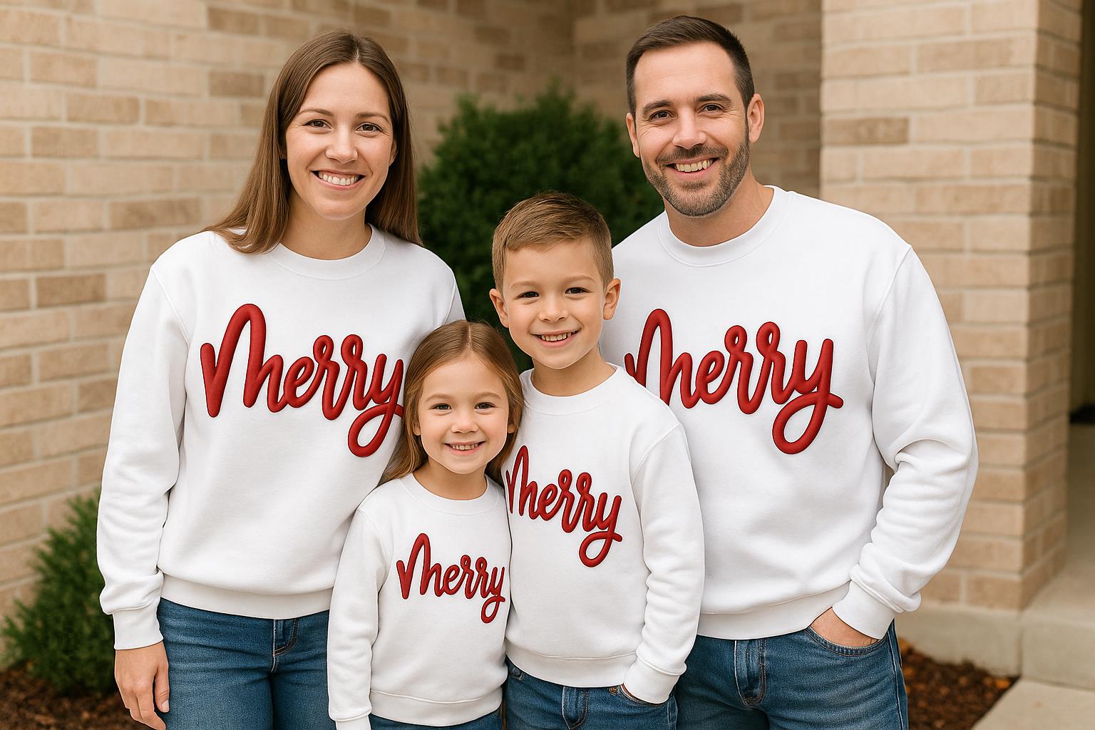 Embossed Christmas Sweatshirt – Merry Christmas Crewneck Cute Winter Sweater | H9Neko