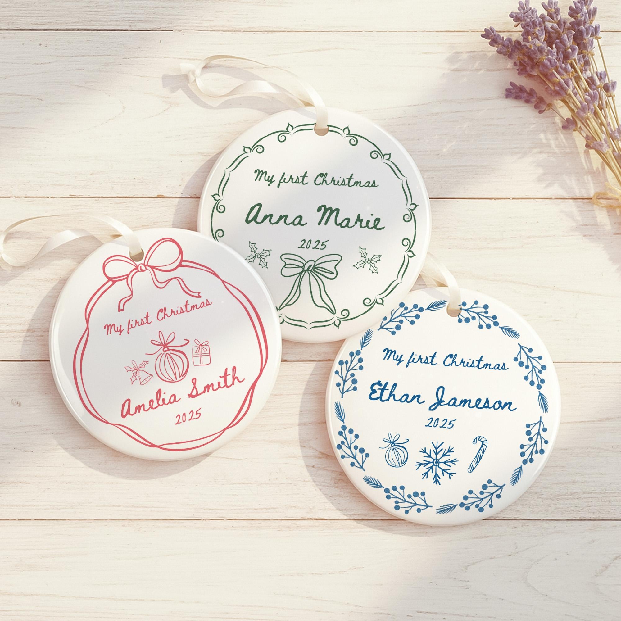 Personalized Baby First Christmas Ornament Vintage Ceramic Gift 2025