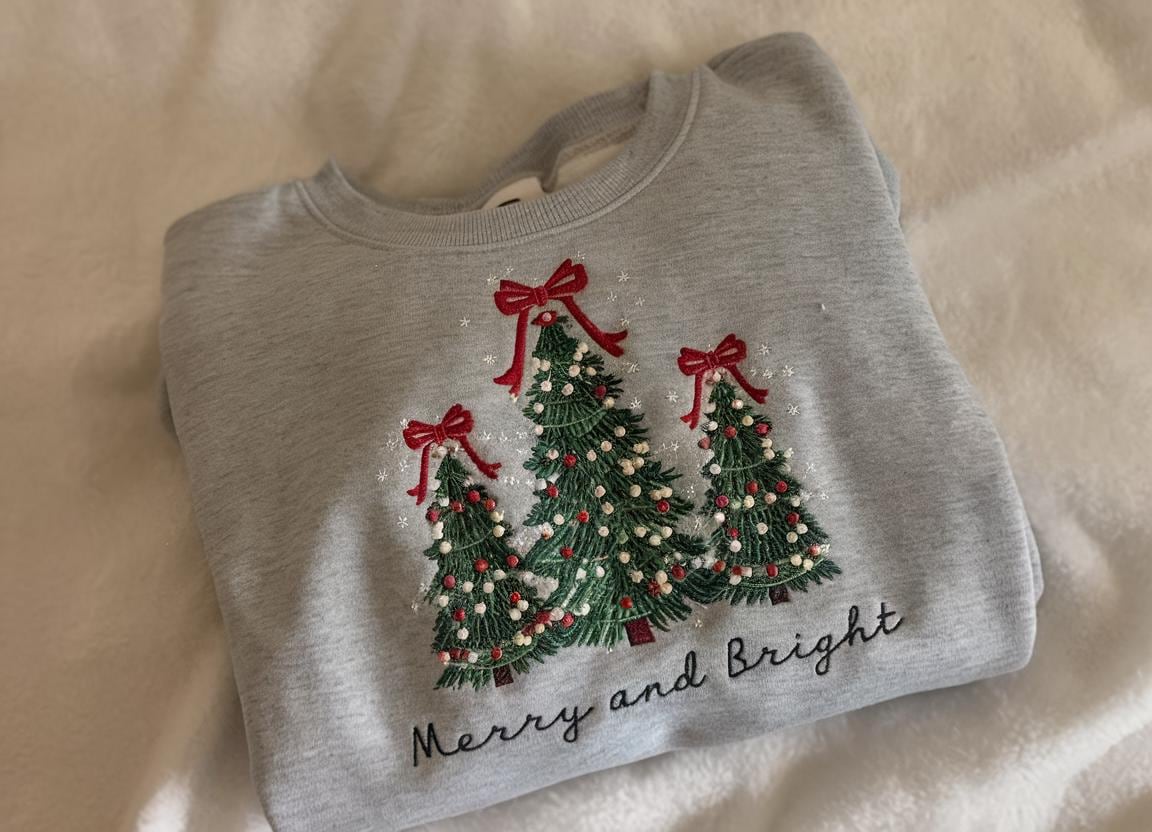 H9Neko Merry and Bright Christmas Hoodie – Embroidered Pine Tree Holiday Outfit & Gift Idea
