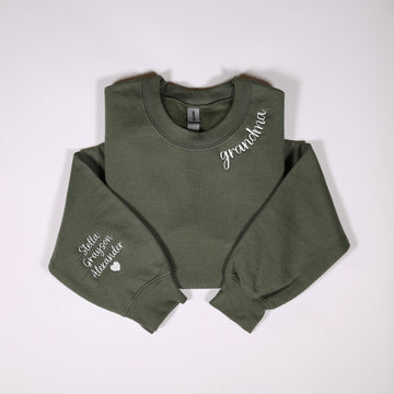 H9Neko Custom Grandma Embroidery Sweatshirt – Personalized Grandkid Name Sleeve Gift, Gigi Mimi Nana Birthday & Announcement Sweatshirt