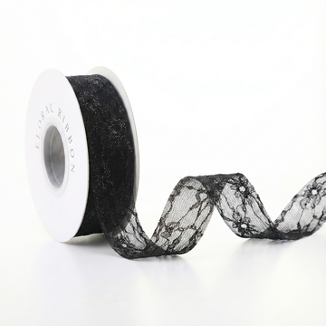 H9Neko Black Sheer Organza & Polyester Ribbon - Elegant Embroidered Floral Lace Design