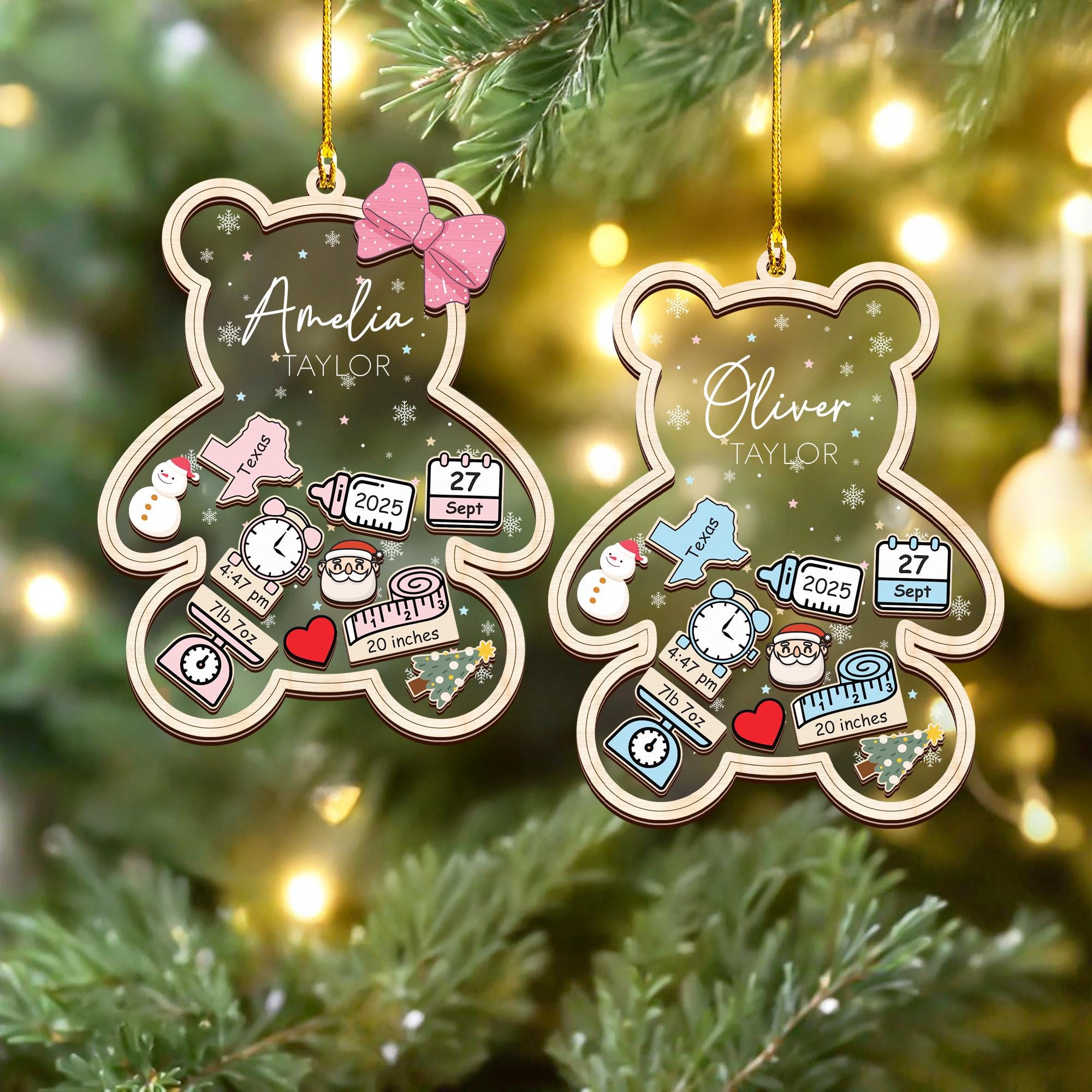 H9neko Personalized Birth Stats Baby First Christmas Shaker 2025