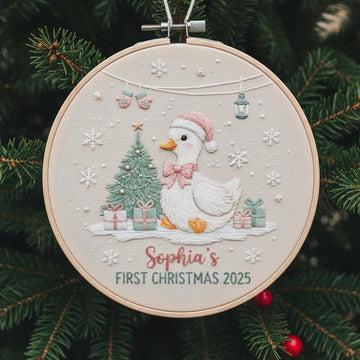 Personalized Goose Baby Keepsake Ornament - Hand Embroidered Gift