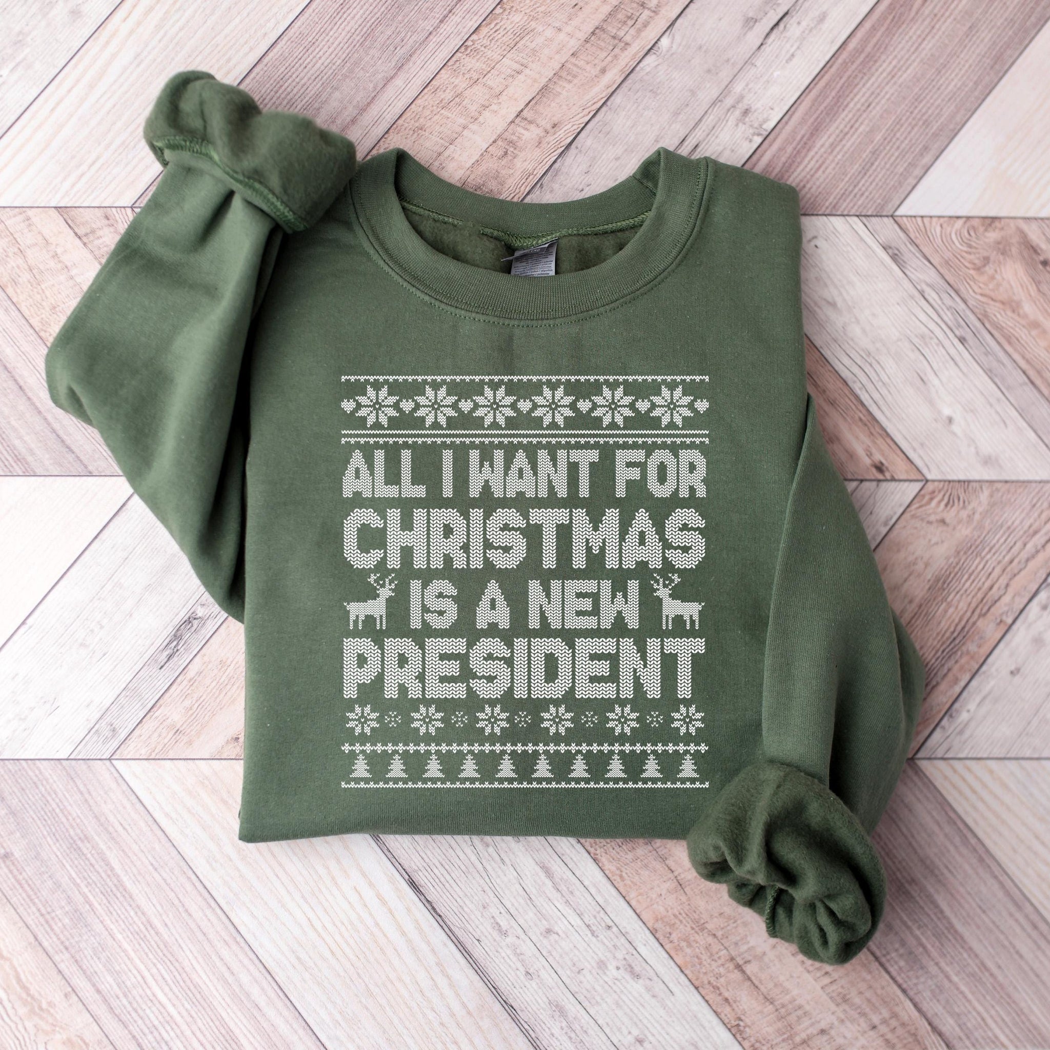 H9Neko All I Want for Christmas Is a New President Sweatshirt – Funny Political Holiday Pullover, Sarcastic Ugly Christmas Crewneck