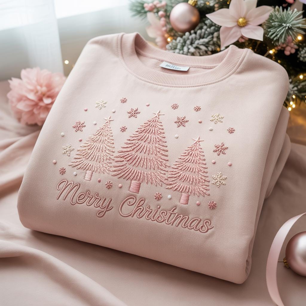H9NEKO Embroidered Coquette Christmas Hoodie - Custom Xmas Tree Gift