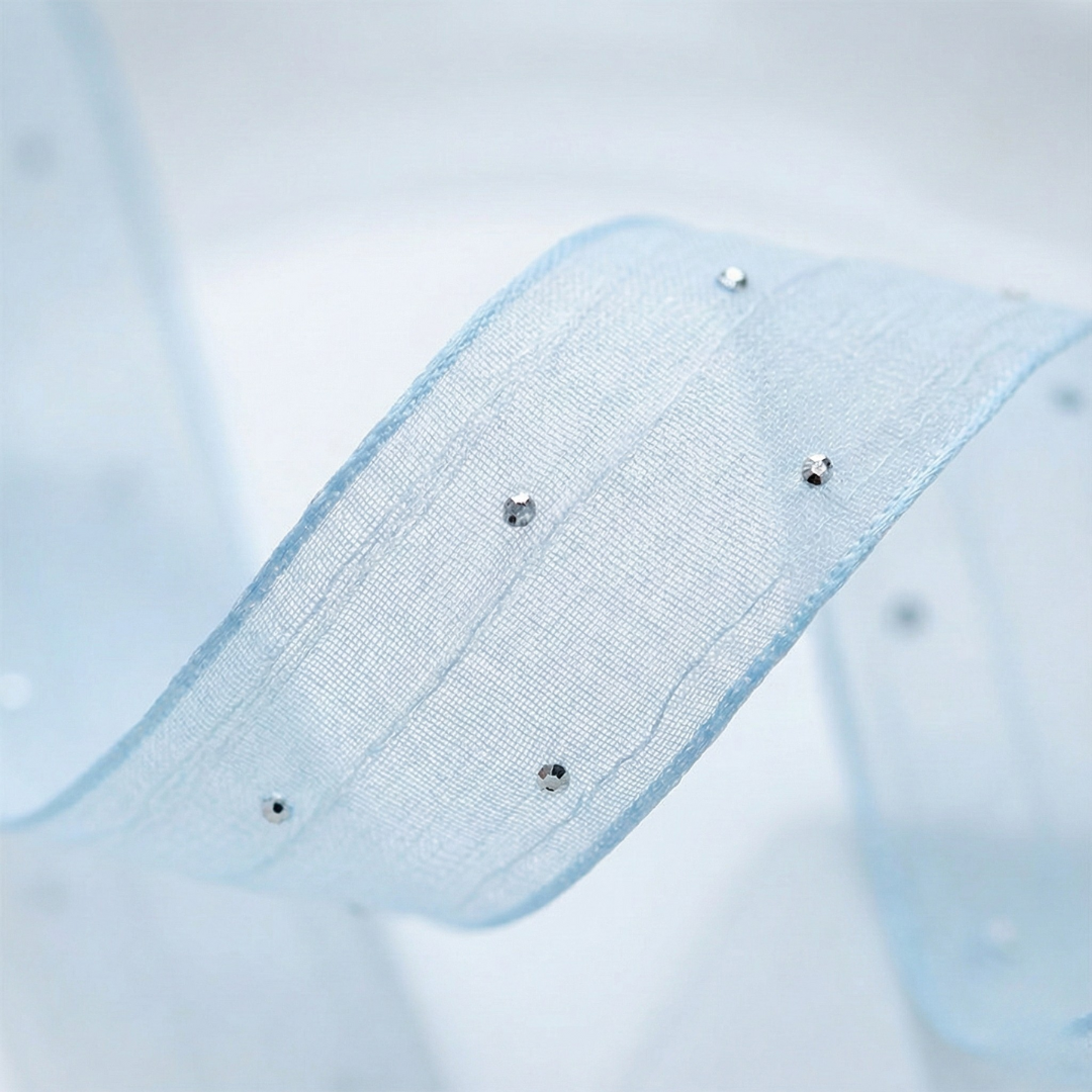 Sky Blue Polka Dot Mesh Ribbon 1" x 10yd | Snowy Effect for Wreaths & Crafts | H9Neko