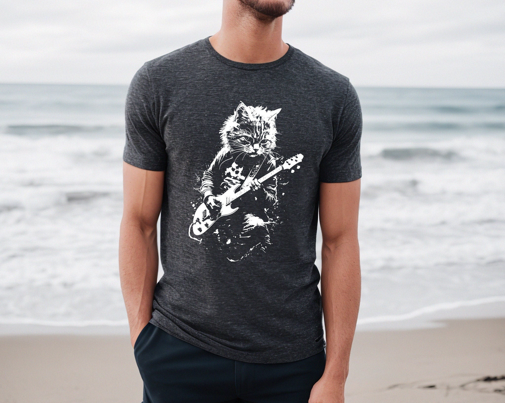Rock Cat Guitar T-Shirt - Funny Cat Lover Gift Tee by H9NEKO