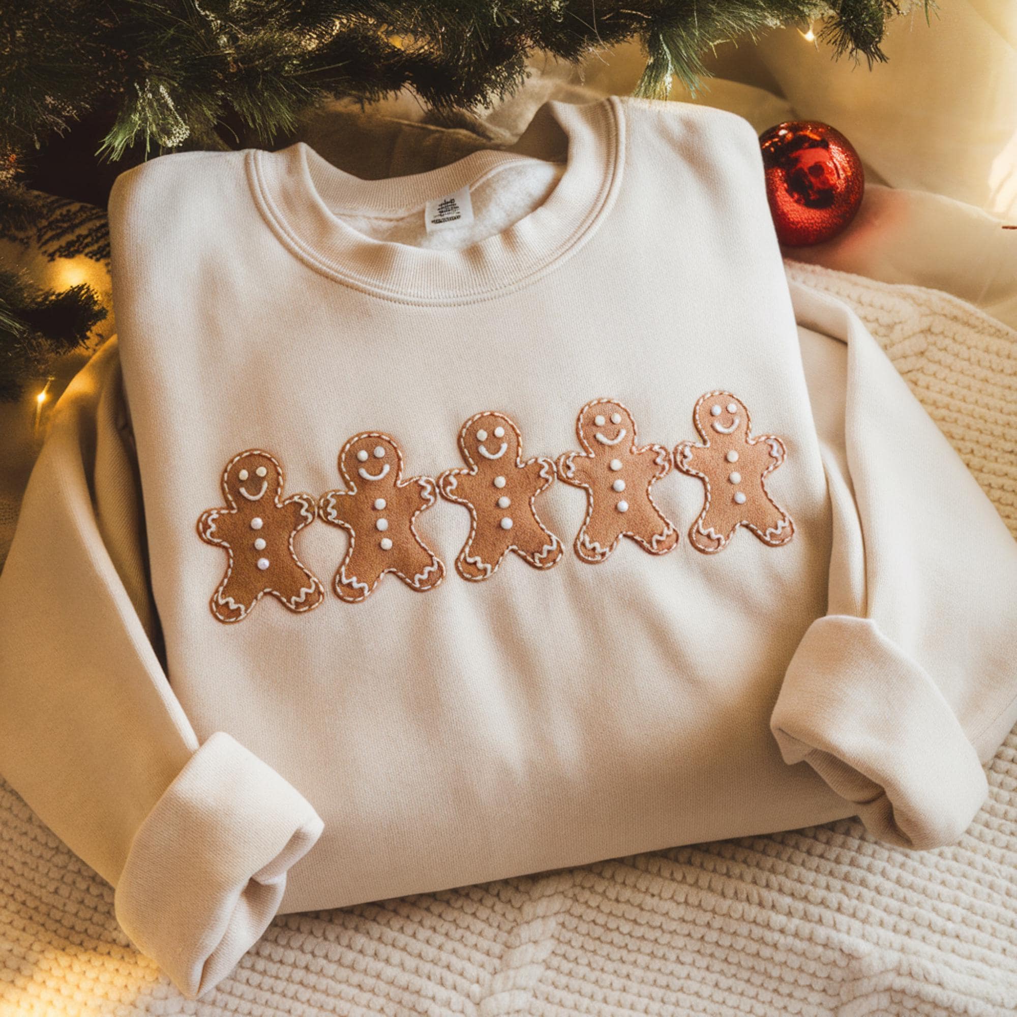 H9Neko Embroidered Gingerbread Cookies Christmas Sweatshirt – Cozy Festive Holiday Outfit
