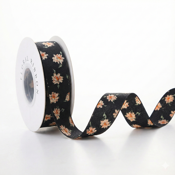 Black & Peach Blossom Ribbon 1" x 10yd | Sophisticated Fall Gift Wrapping Trim | H9Neko