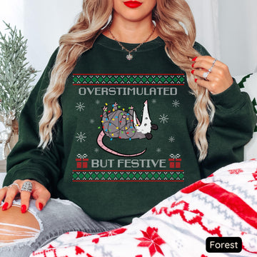 H9NEKO Overstimulated Possum Christmas Sweatshirt - Funny Meme Crewneck