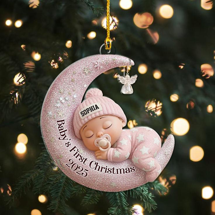 H9neko Personalized Baby’s 1st Christmas Moon Acrylic Ornament 2025