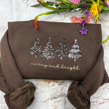 Christmas Tree Embroidered Crewneck – Merry & Bright 4 Trees Sweatshirt | H9Neko
