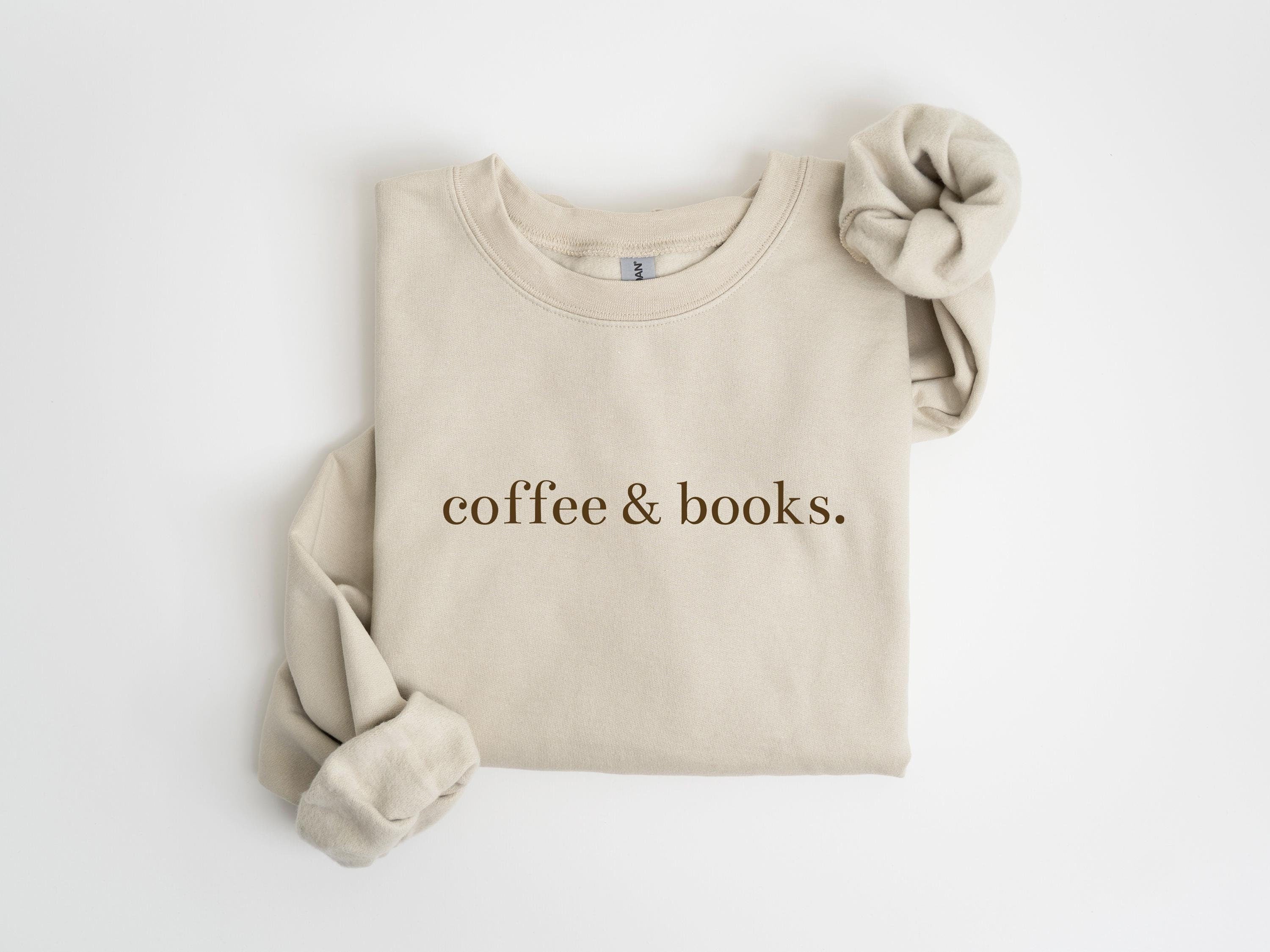 H9Neko Coffee & Books Sweatshirt – Cute Book Lover Pullover, Reading Club Sweater, Teacher & Back to School Gift