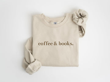 H9Neko Coffee & Books Sweatshirt – Cute Book Lover Pullover, Reading Club Sweater, Teacher & Back to School Gift