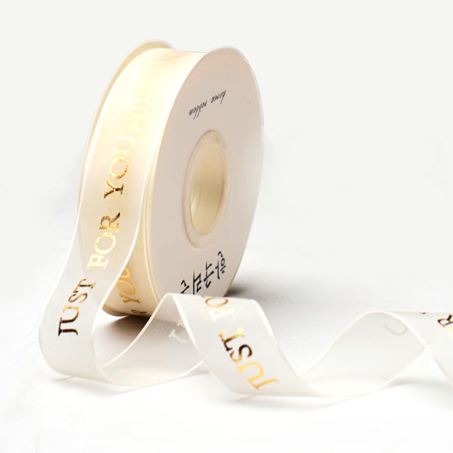 H9Neko 1-Inch Gold Foil Sheer Organza Ribbon |10 Yards Decorative Metallic Print Craft Ribbon for Gift Wrapping, Wedding, Floral Arrangements (JUST for You)