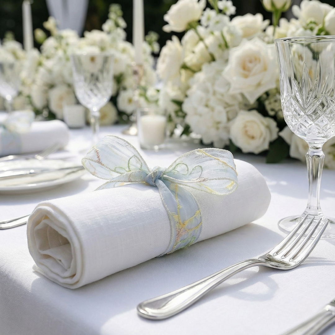 Frosty Blue Vine Sheer Ribbon 1" x 10yd | Delicate Winter Garden Gift Wrapping | H9Neko