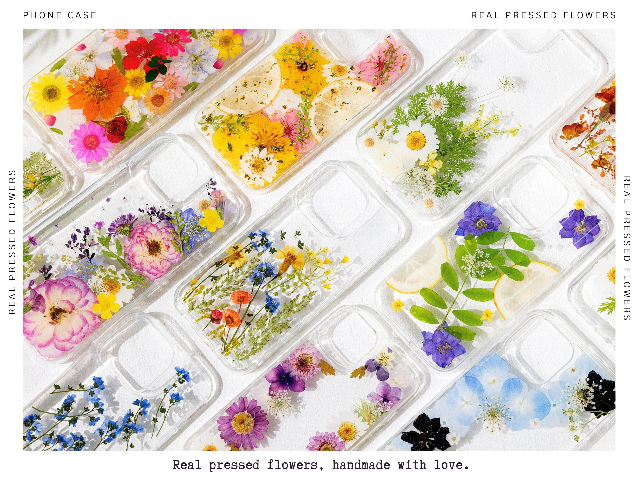 Real Pressed Flower Phone Case – Handmade Floral Resin Cover for iPhone 17/16/15 Pro Max | H9Neko