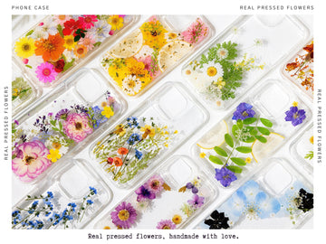 Real Pressed Flower Phone Case – Handmade Floral Resin Cover for iPhone 17/16/15 Pro Max | H9Neko