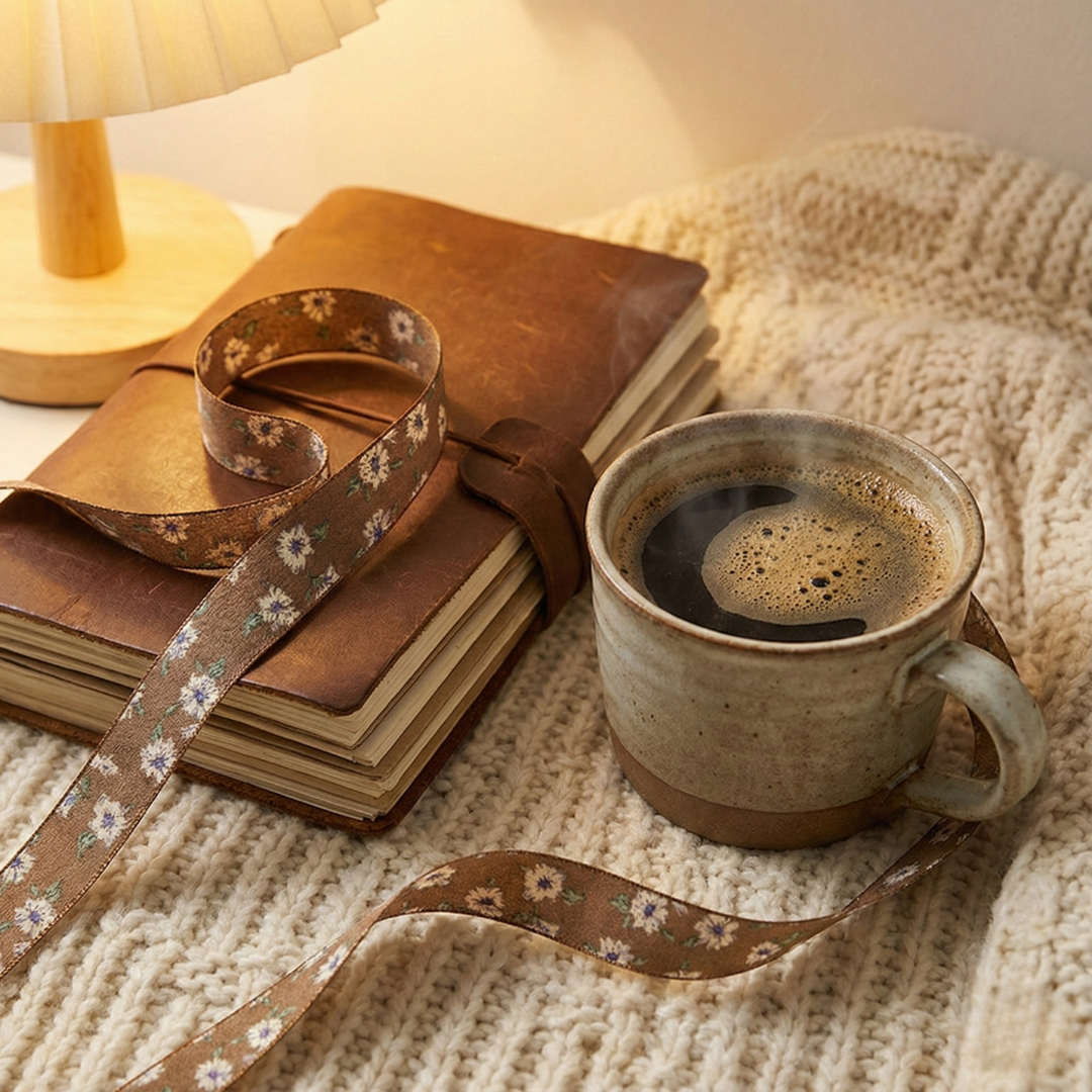 Mocha Wildflower Print Ribbon 1" x 10yd | Fall Farmhouse Style for Wrapping & Crafts | H9Neko