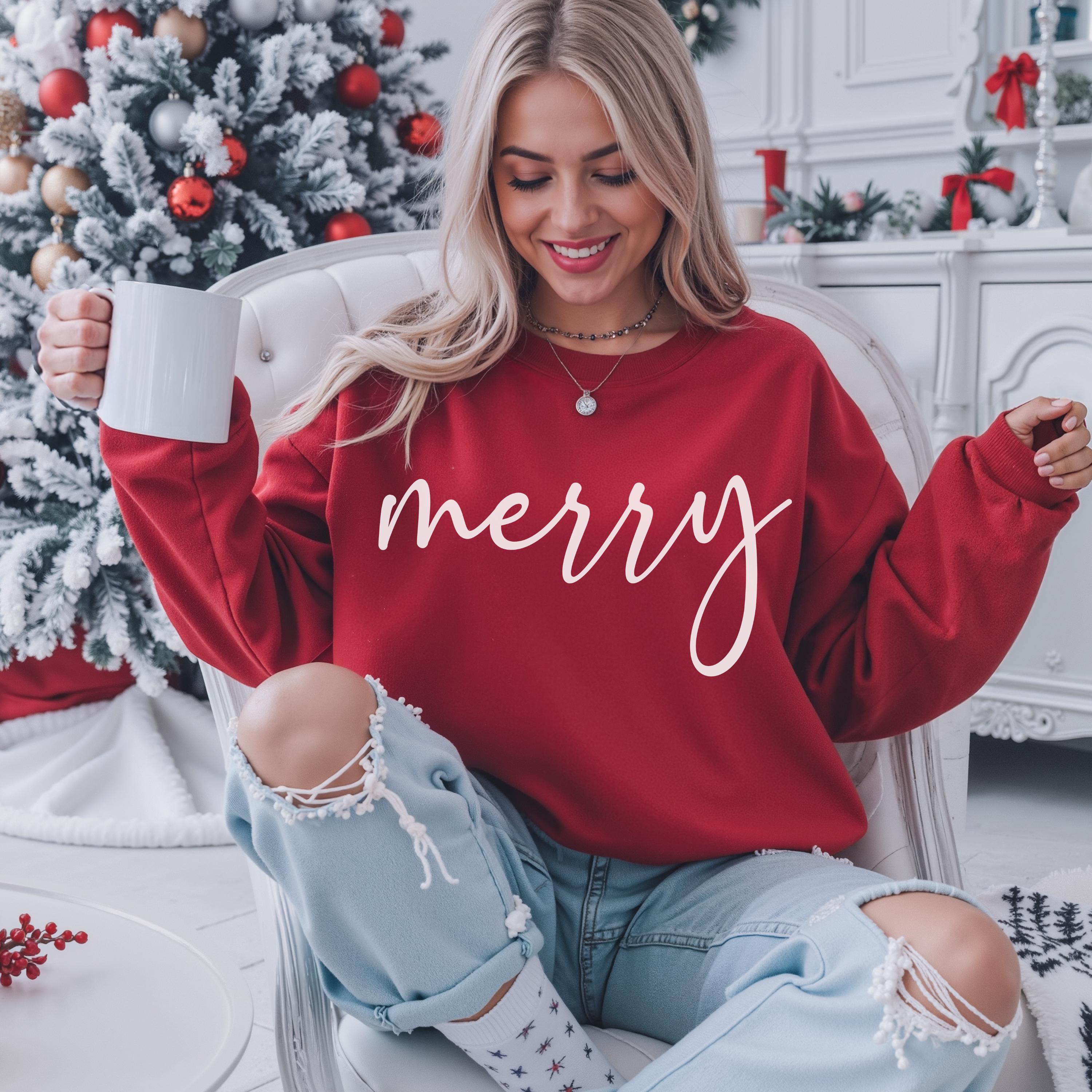 H9NEKO Merry Christmas Sweatshirt - Cozy Holiday Crewneck Gift for Her