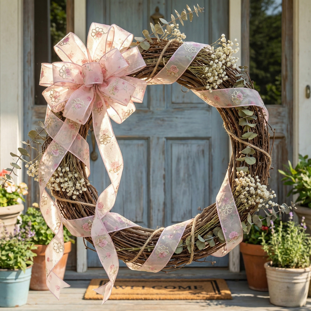 Summer Garden Rose Organza Ribbon 1" x 10yd | Soft Pink Floral Trim for Crafts & Bows | H9Neko