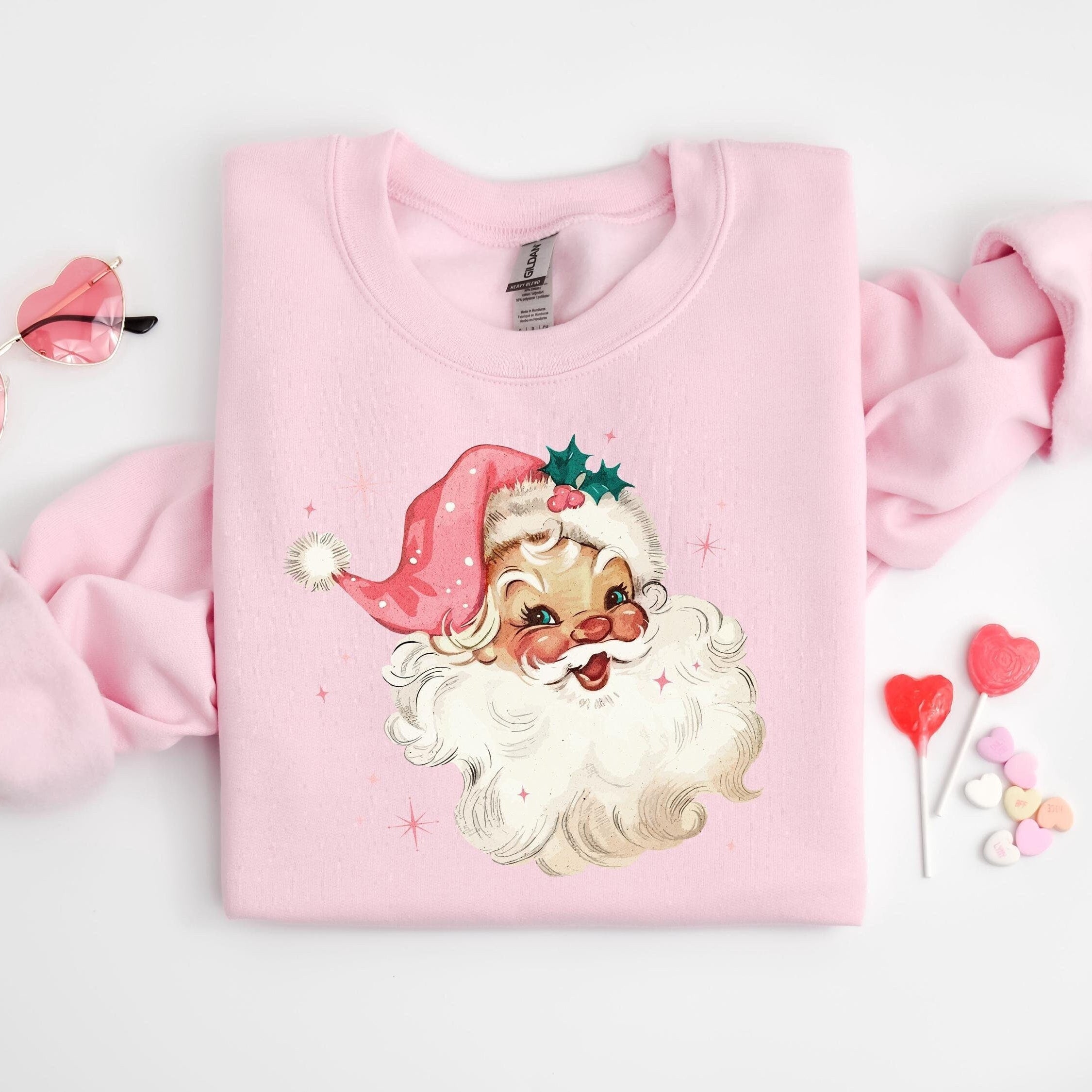 H9NEKO Pink Santa Retro Christmas Sweatshirt - Matching Family Sweater