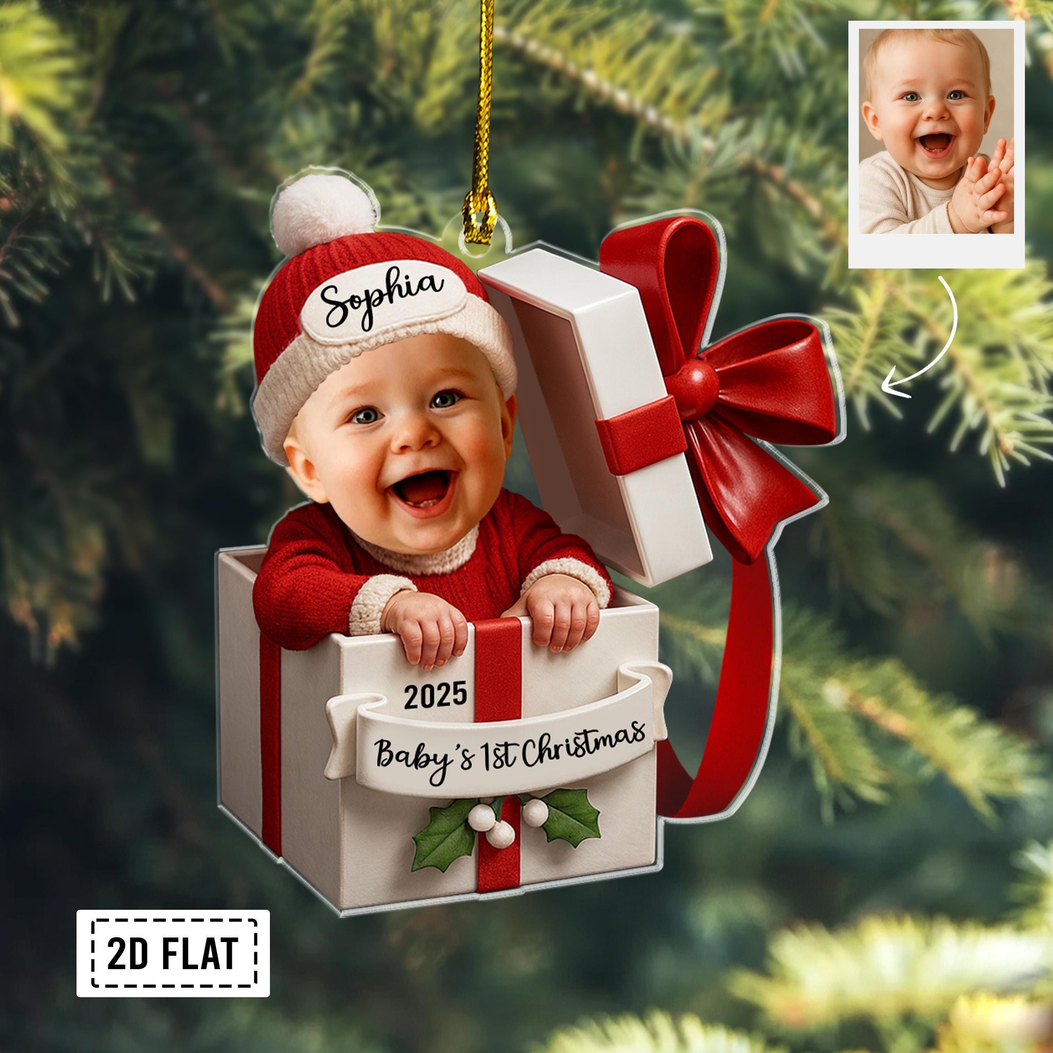 Baby’s First Christmas Ornament – Custom Baby Photo Acrylic Gift Box | Personalized Keepsake by H9Neko