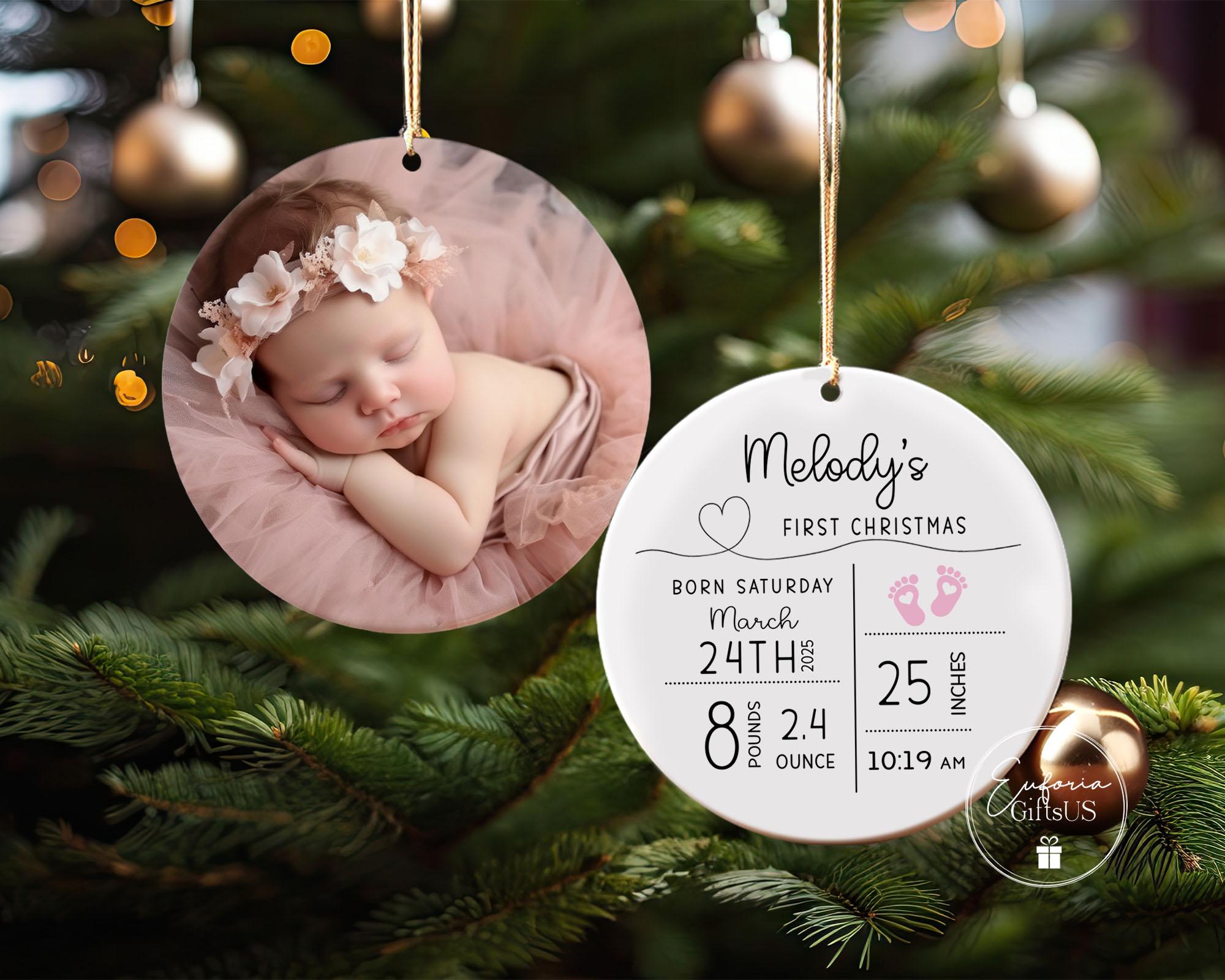 Personalized Newborn Keepsake Ornament – Birth Stats & Baby Photo