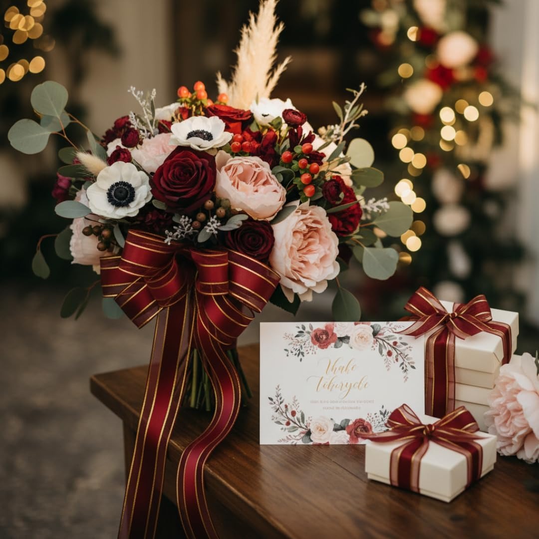 H9Neko 50 Yards Wired Sheer Organza Ribbon 1" W, 17 Vibrant Colors, Gold Metallic Edge Voile Fabric for Wreath Making, Christmas Tree Bows, Wedding Decor, Party & Gift Wrapping (Black, 1 inch)