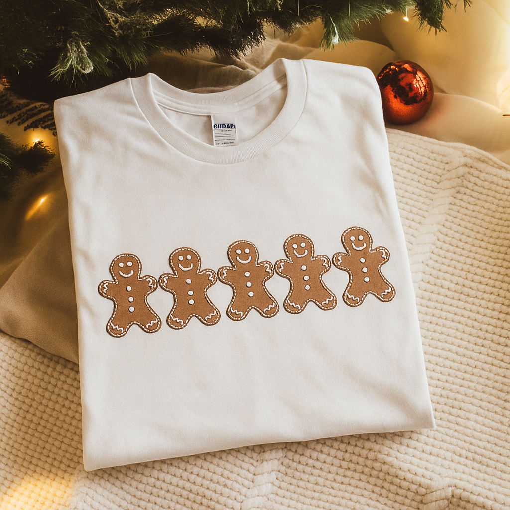 Embroidered Gingerbread Cookies Christmas T-Shirt by H9Neko: Festive Holiday Outfit
