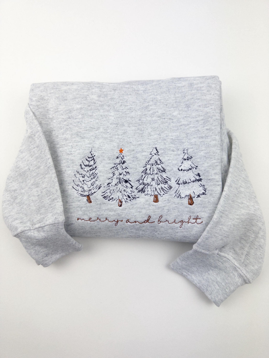 Merry & Bright Embroidered Christmas Hoodie – 4 Christmas Trees Crewneck | H9Neko