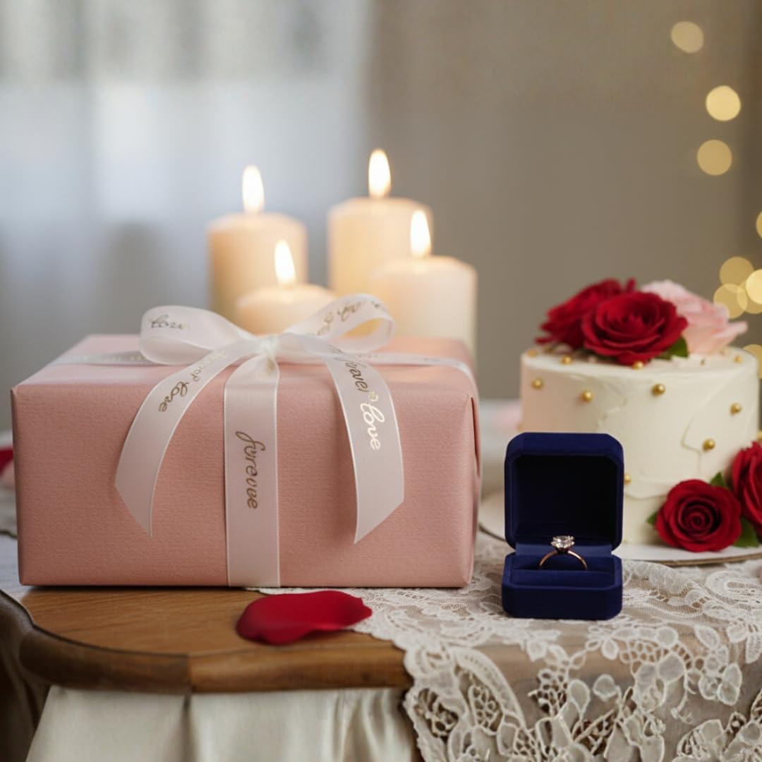 H9Neko 1-Inch Gold Foil Sheer Organza Ribbon |10 Yards Decorative Metallic Print Craft Ribbon for Gift Wrapping, Wedding, Floral Arrangements (Forever Love)