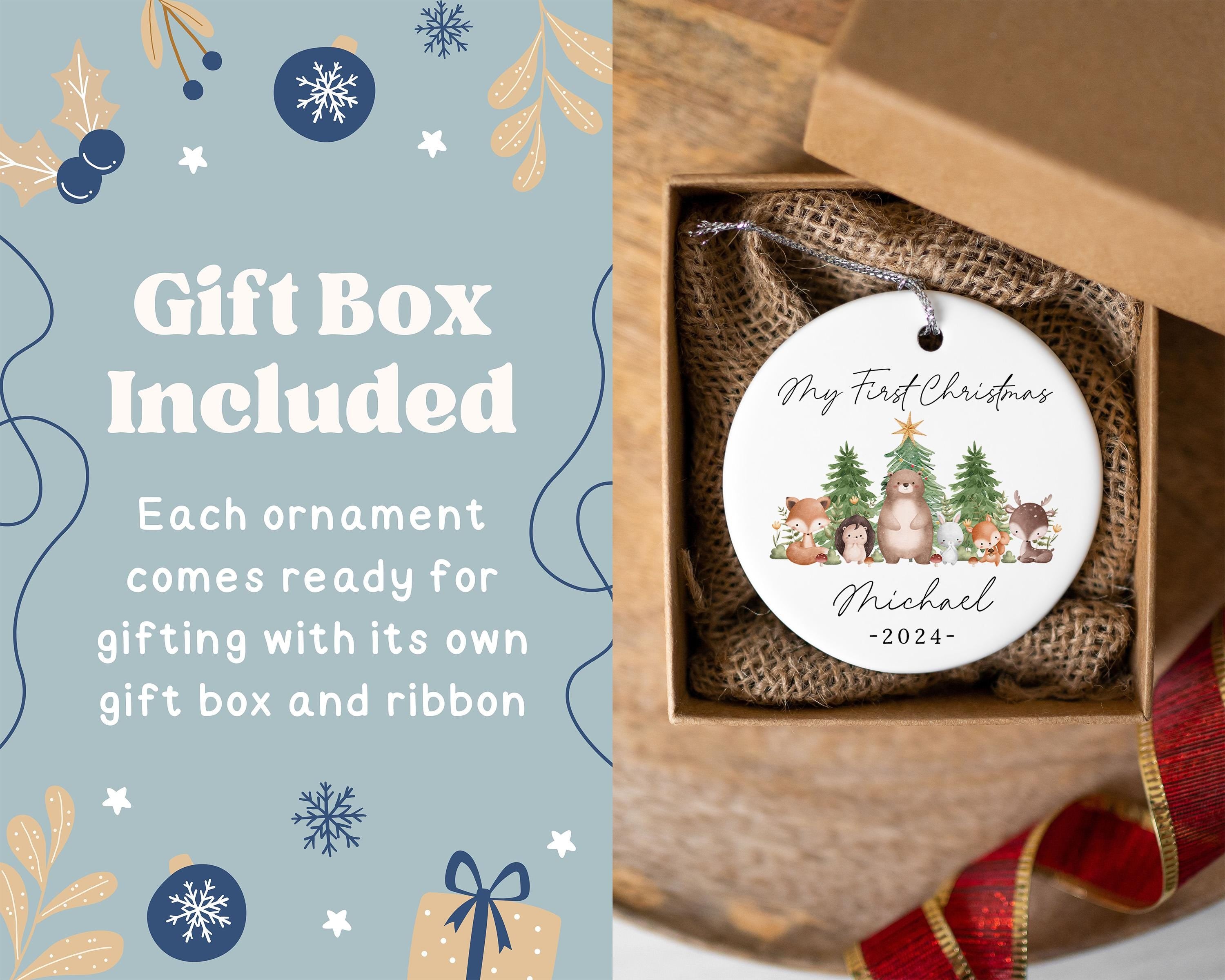 My First Christmas Kids Ornament - Personalized Woodland Name Tag