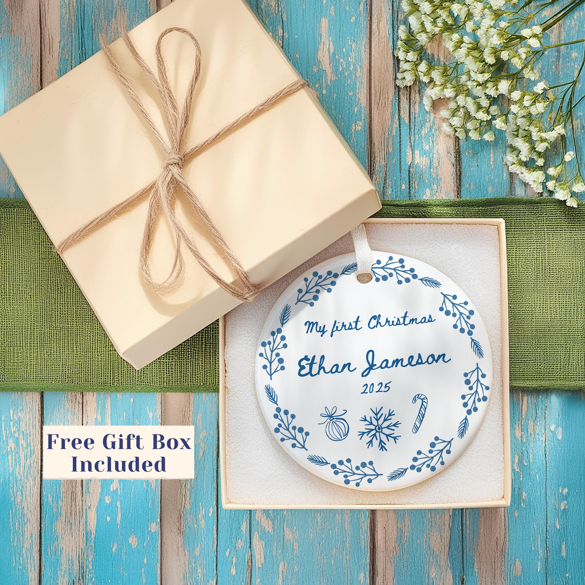 Personalized Baby First Christmas Ornament Vintage Ceramic Gift 2025