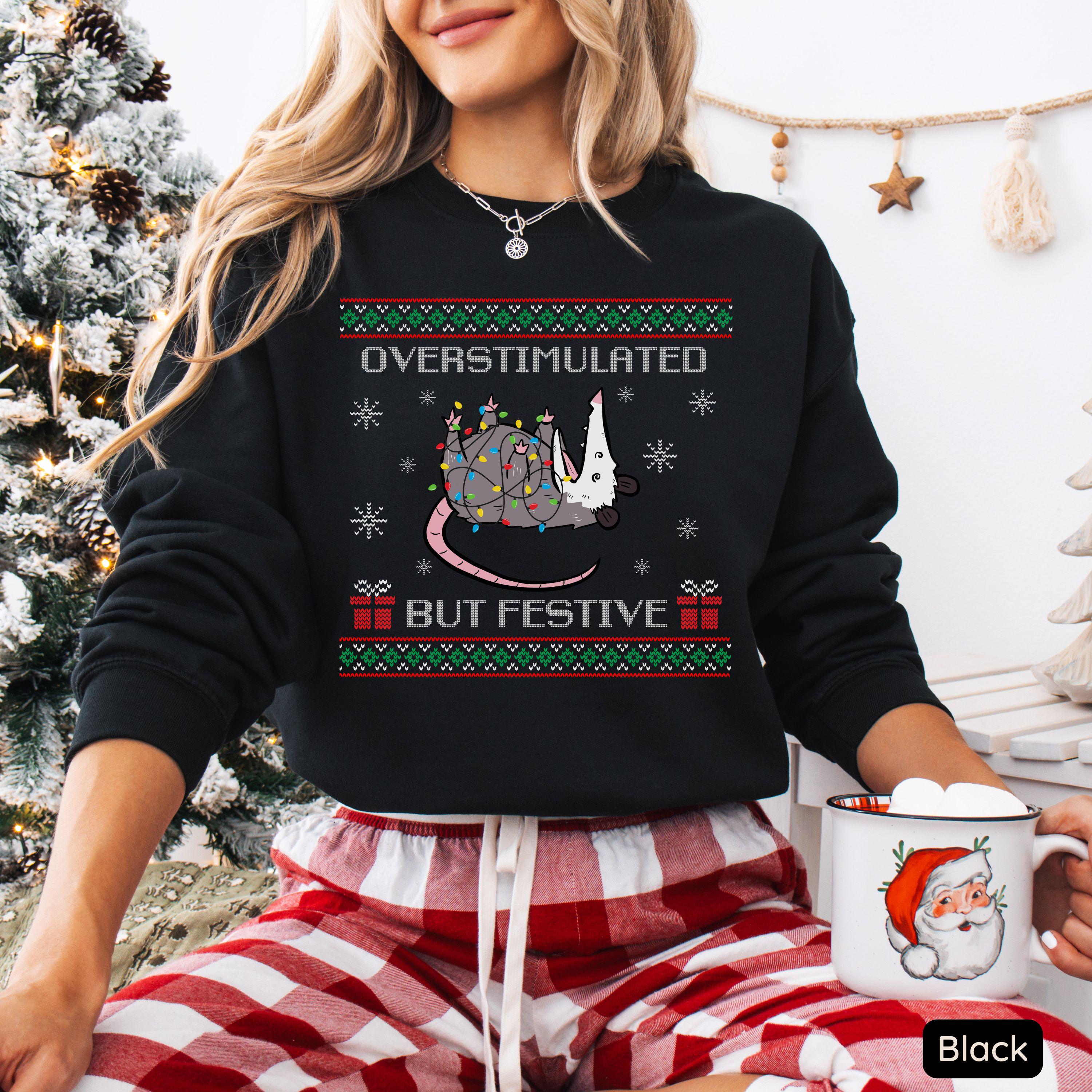 H9NEKO Overstimulated Possum Christmas Hoodie - Funny Ugly Pullover