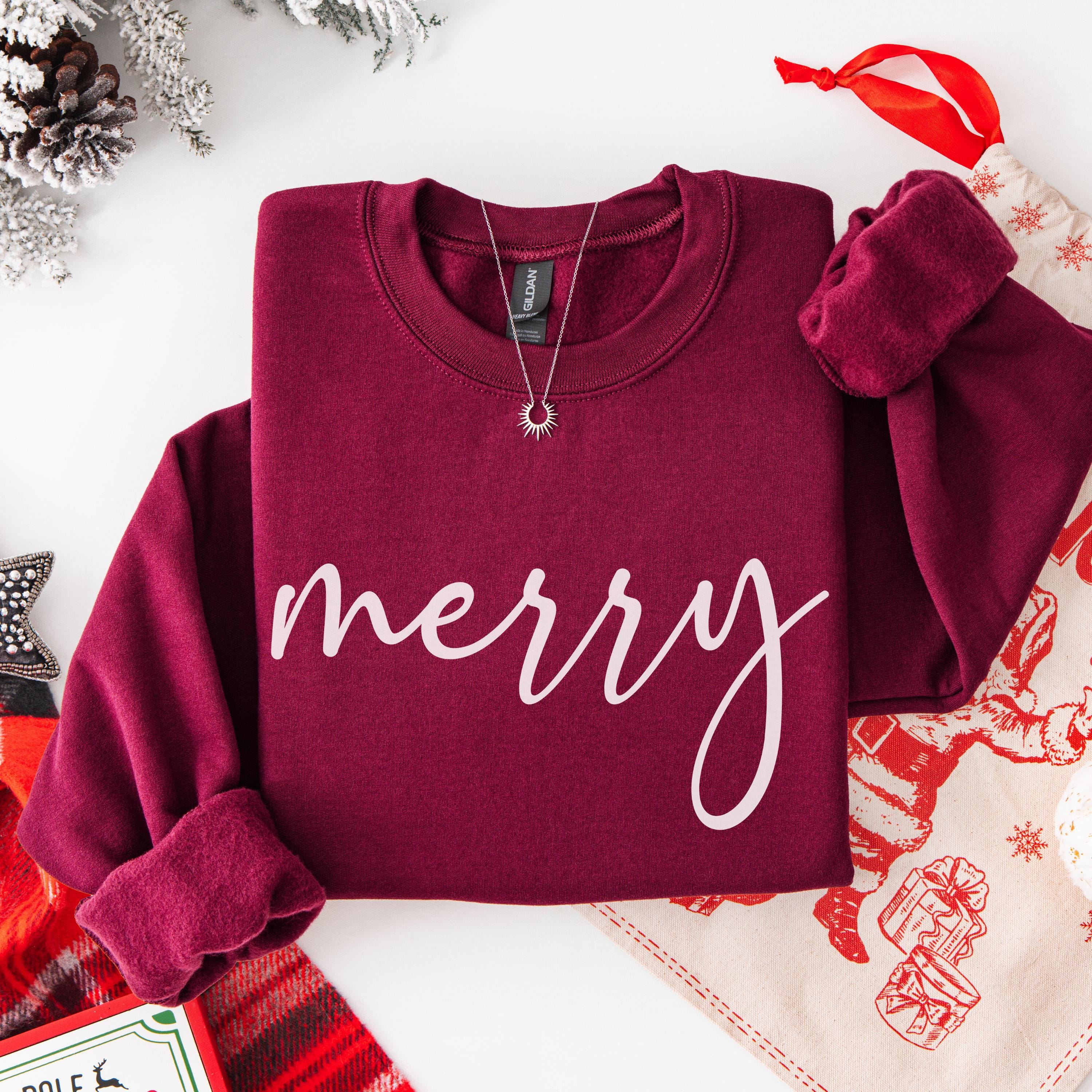 H9NEKO Merry Christmas Sweatshirt - Cozy Holiday Crewneck Gift for Her