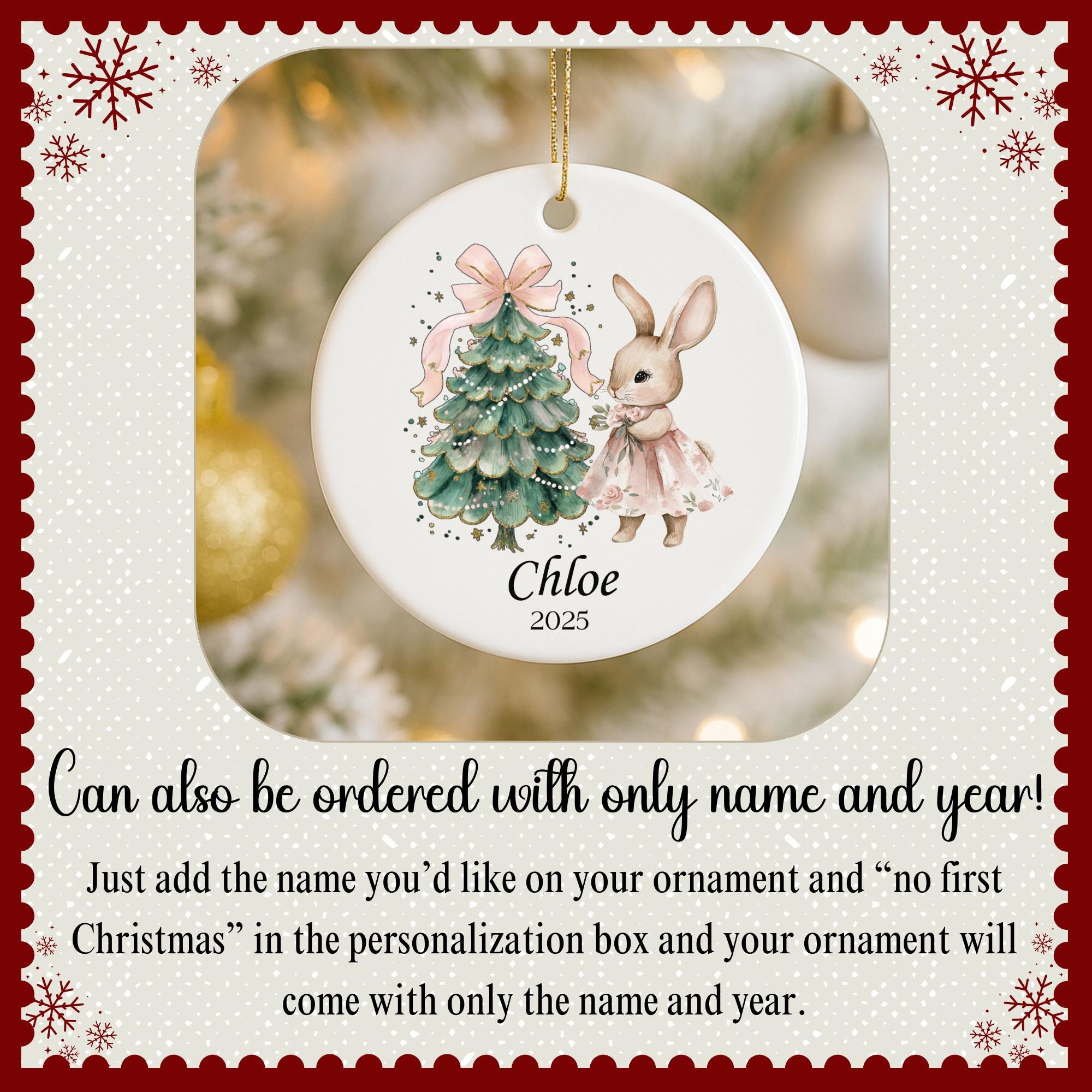 Personalized 1st Christmas Ornament for Baby Girl - Pink Bow Gift