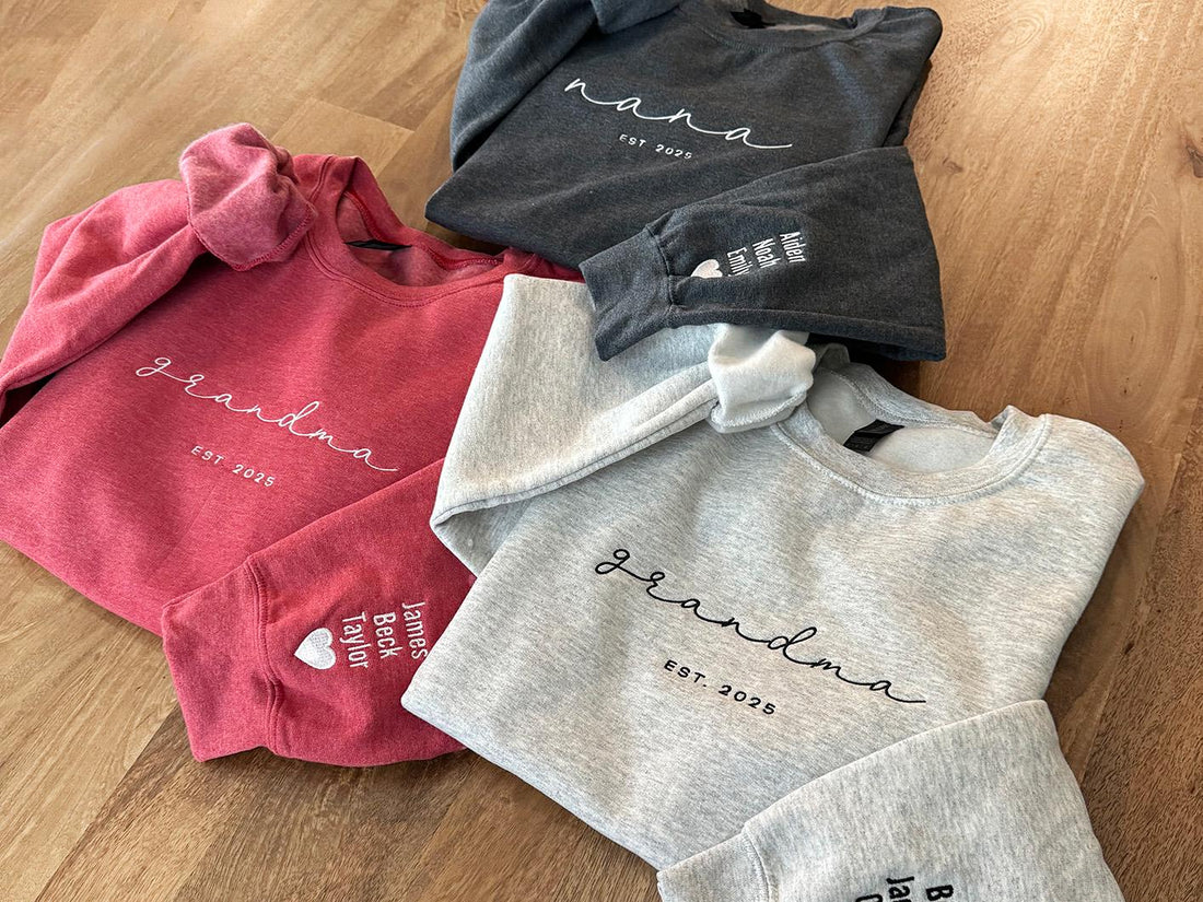 H9Neko Personalized Grandma Sweatshirt – Embroidered Grandkids Names Sleeve, Custom Grandma Gift, Mother’s Day & Grandparent Gift