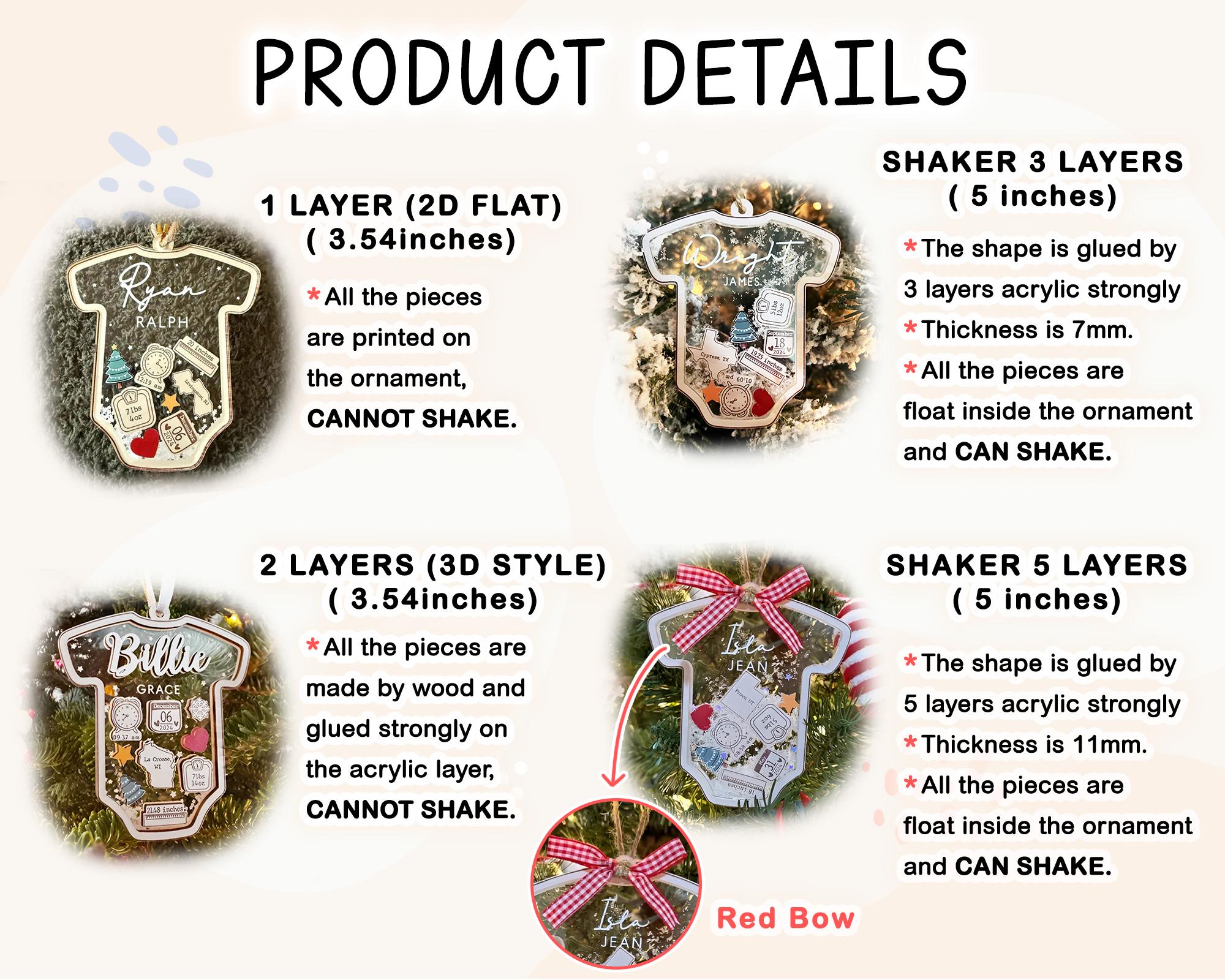 Personalized 4D Shaker Baby Keepsake Ornament for First Christmas