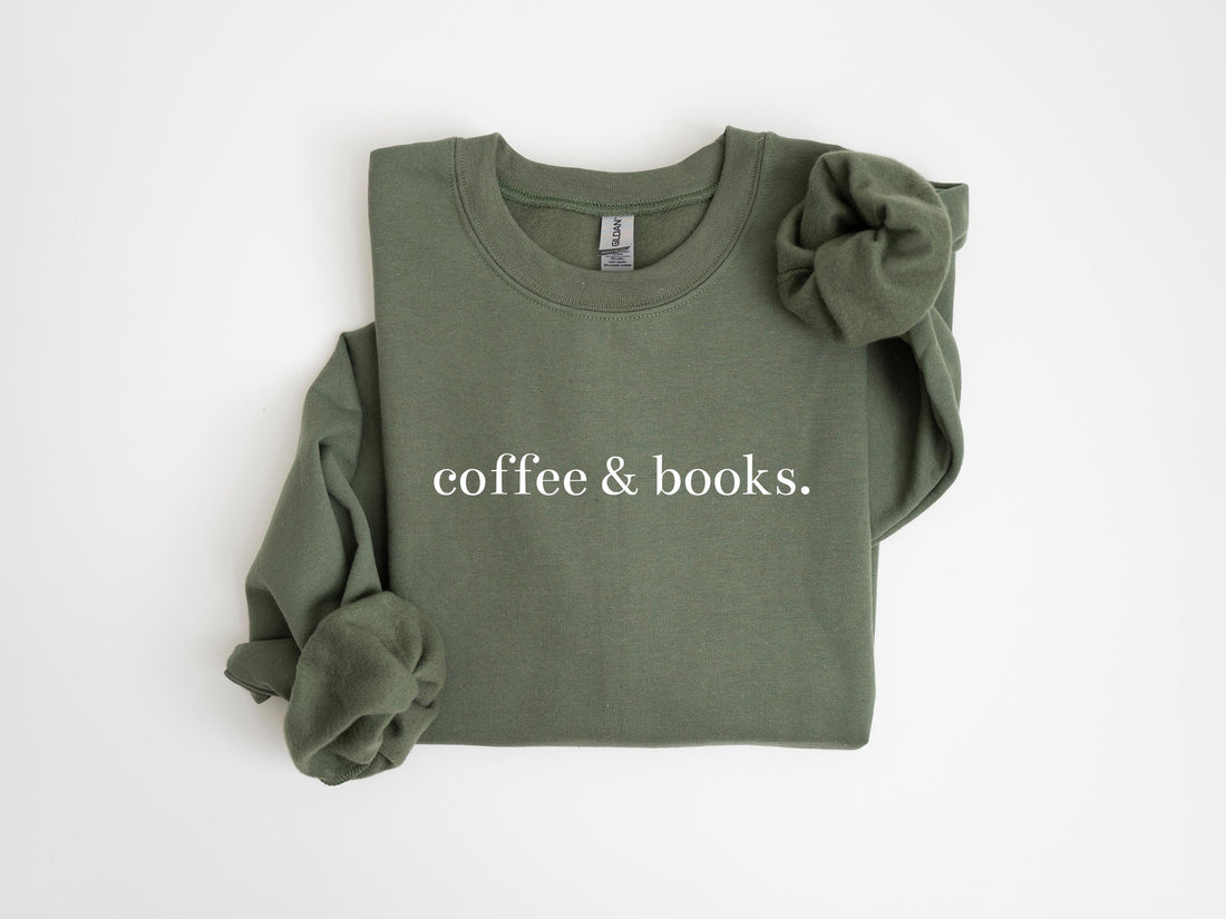 H9Neko Coffee & Books Sweatshirt – Cute Book Lover Pullover, Reading Club Sweater, Teacher & Back to School Gift