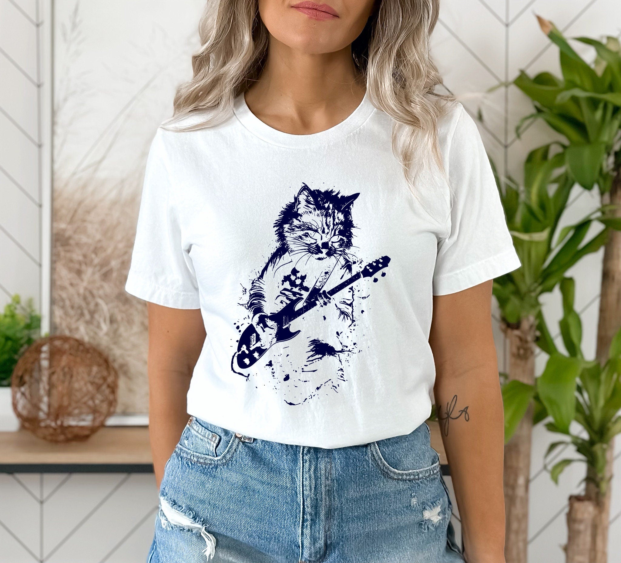 Rock Cat Guitar T-Shirt - Funny Cat Lover Gift Tee by H9NEKO