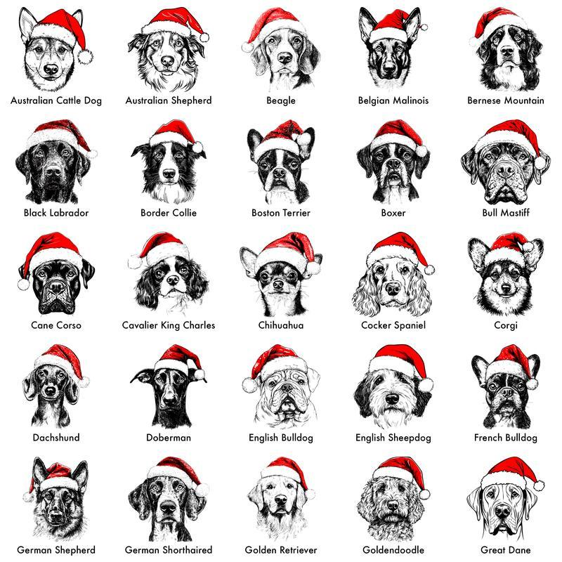 H9Neko Santa Paws Dog T-Shirt – 50 Dog Breeds, Festive Christmas Gift for Dog Lovers