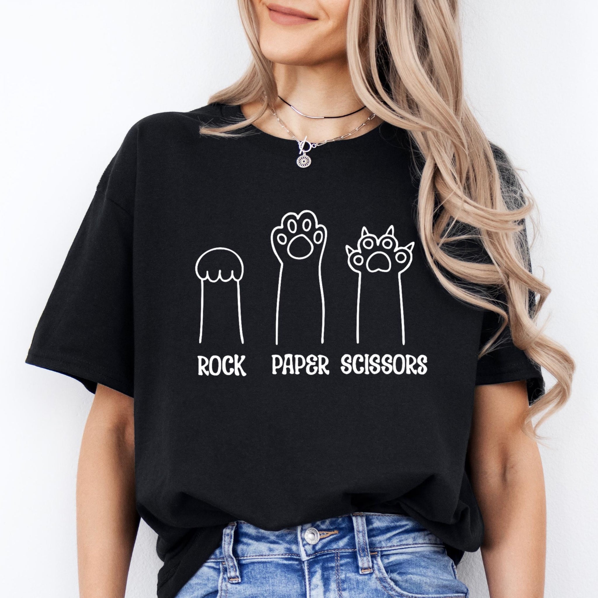 H9NEKO Funny Cat Paw T-Shirt - Rock Paper Scissors Unisex Tee
